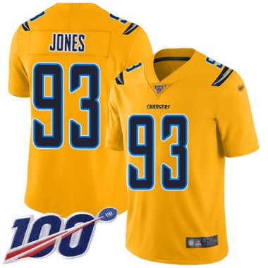 Los Angeles Chargers NFL Football Justin Jones Gold Jersey Youth Limited  #93 100th Season Inverted Legend->youth nfl jersey->Youth Jersey